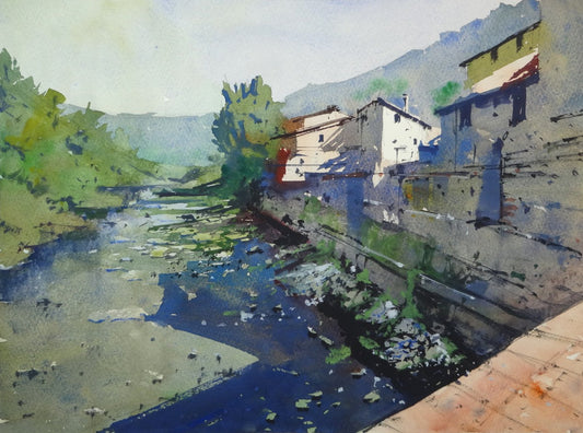 Painting Gragnola Bridge: soft shadows on water and lively river texture