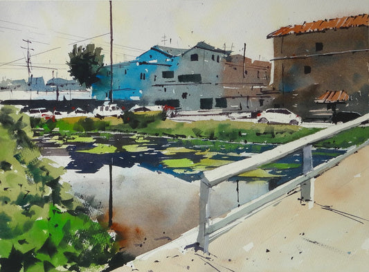 Grand Canal, Marina del Rey. Approach to Venice Beach with shapes and reflections