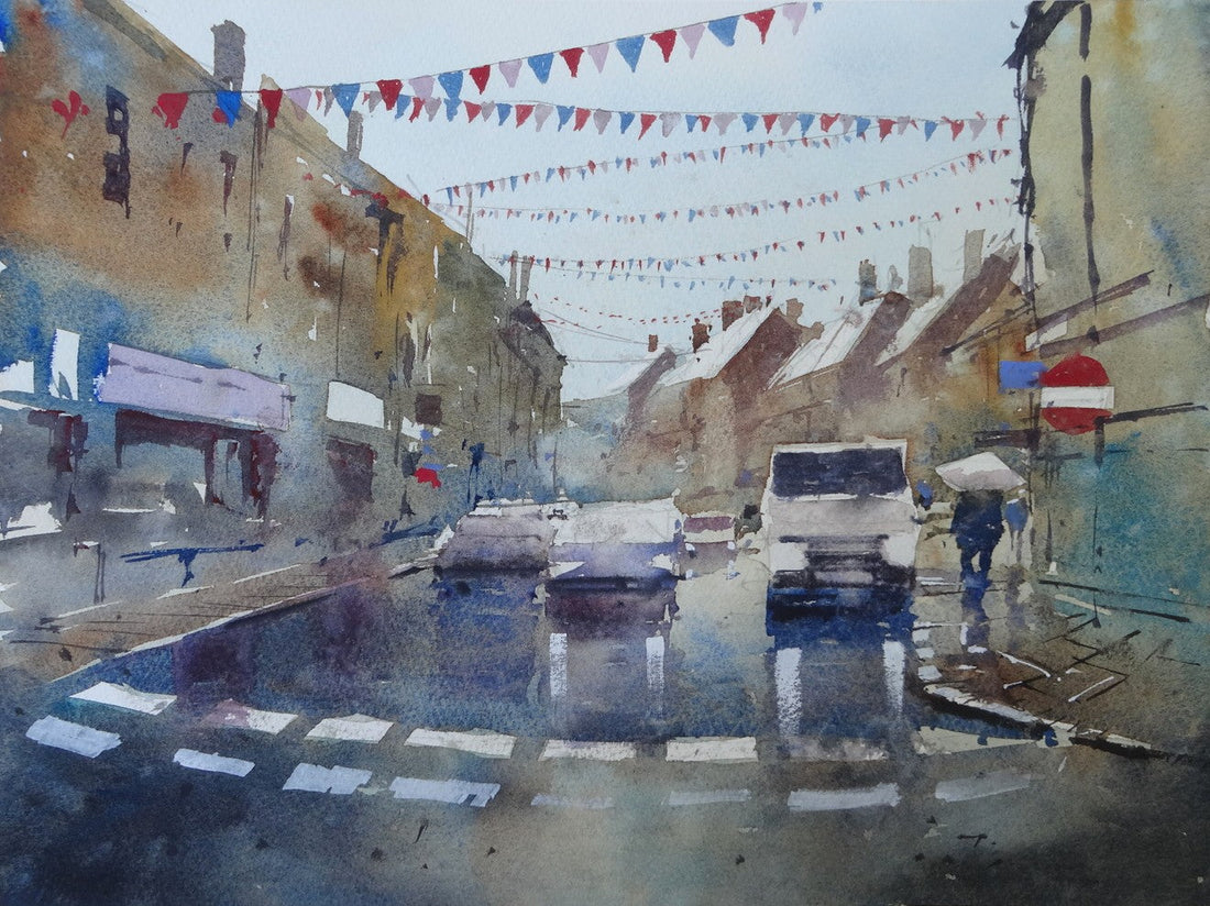 Plein air in Malmesbury High Street from the Market Cross