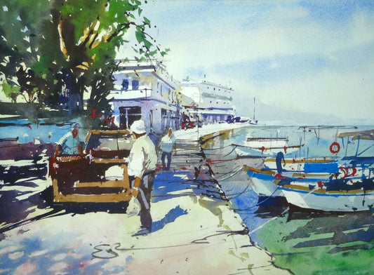 Thasos Harbour. Backlight, Shapes and Angles