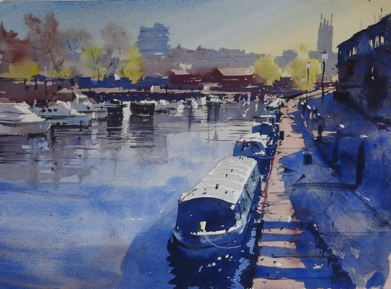 Original Watercolor - Canal Boats, Bathurst Basin, Bristol