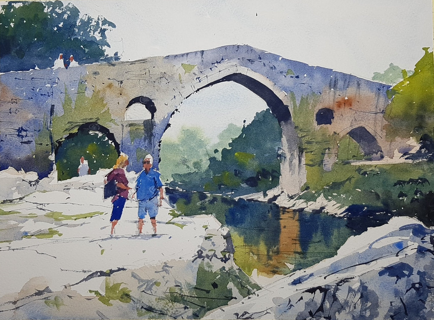 Original Watercolor - Cangis de Onis Bridge