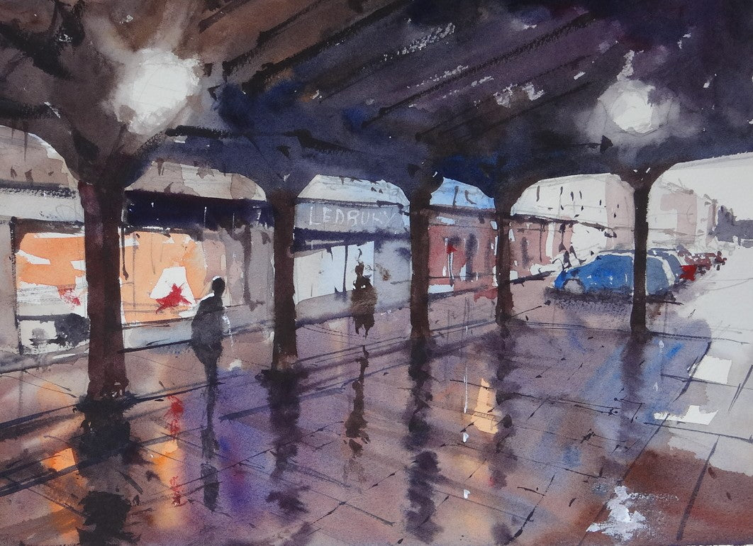 Original Watercolor - Ledbury Market Hall, Wet and Light