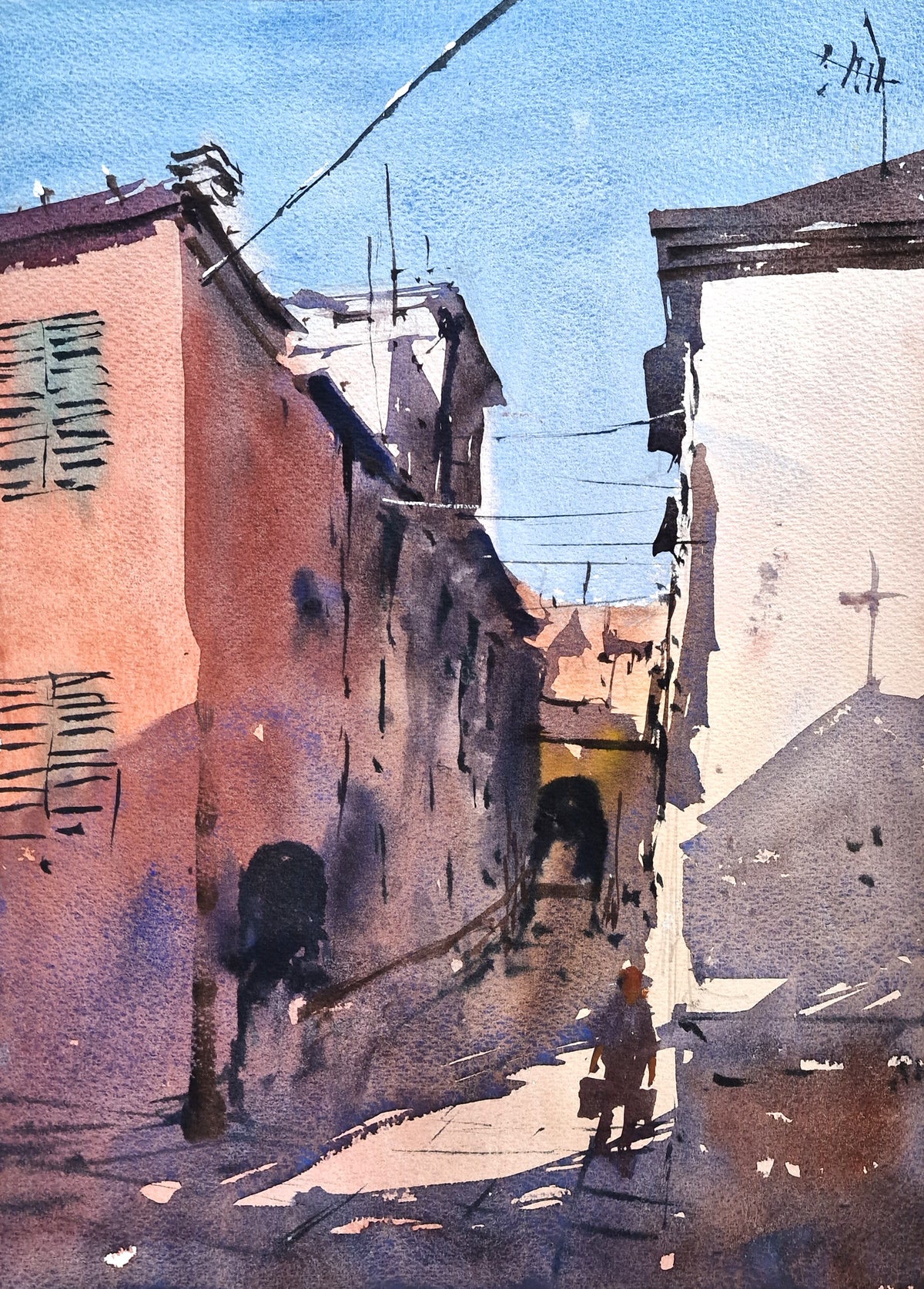 Original Watercolor - Monte dei Bianchi from Chiesa di San Michele Arcangelo