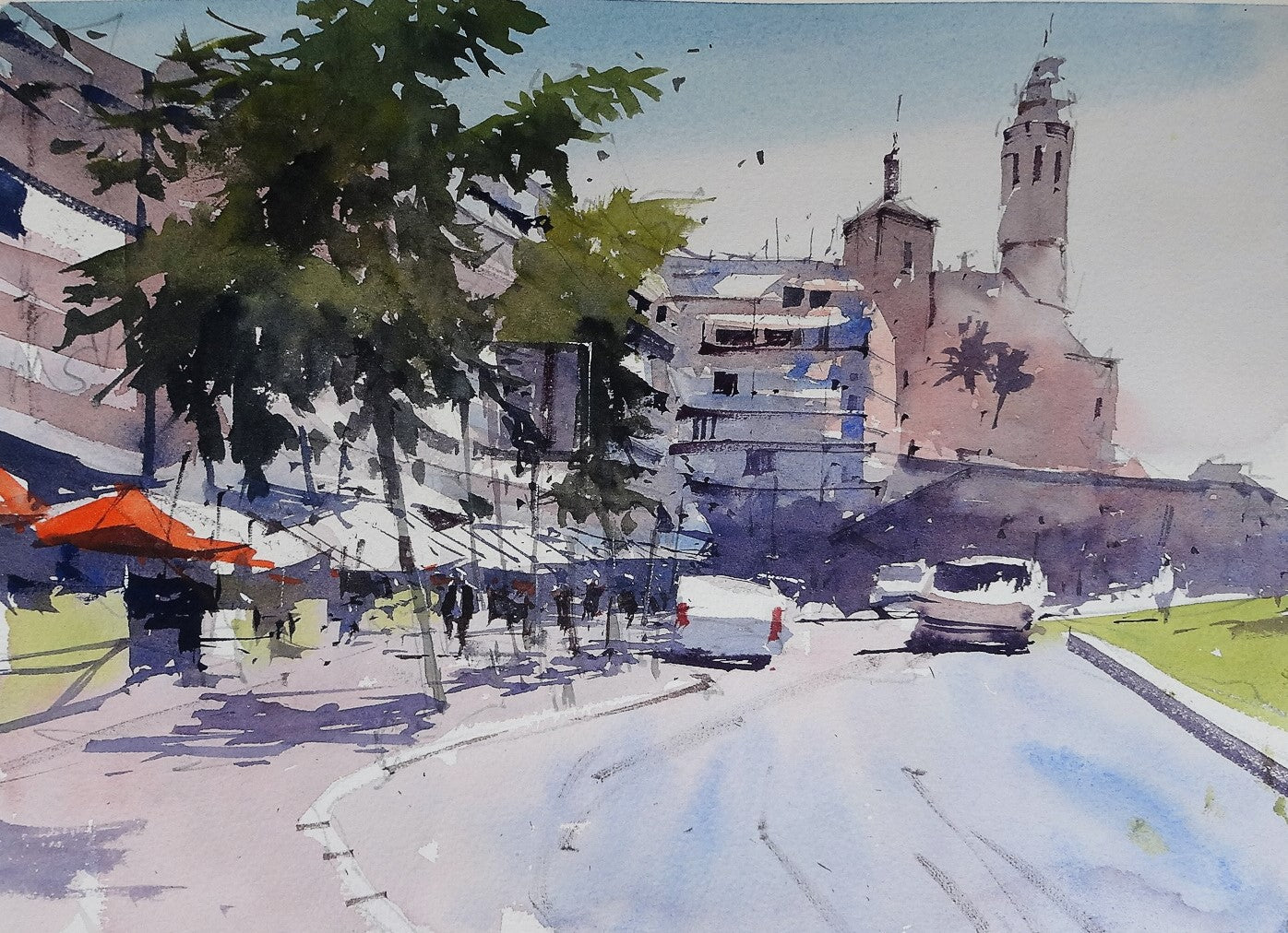 Original Watercolor - Passeig de la Ribera, Sitges, Barcelona, Spain