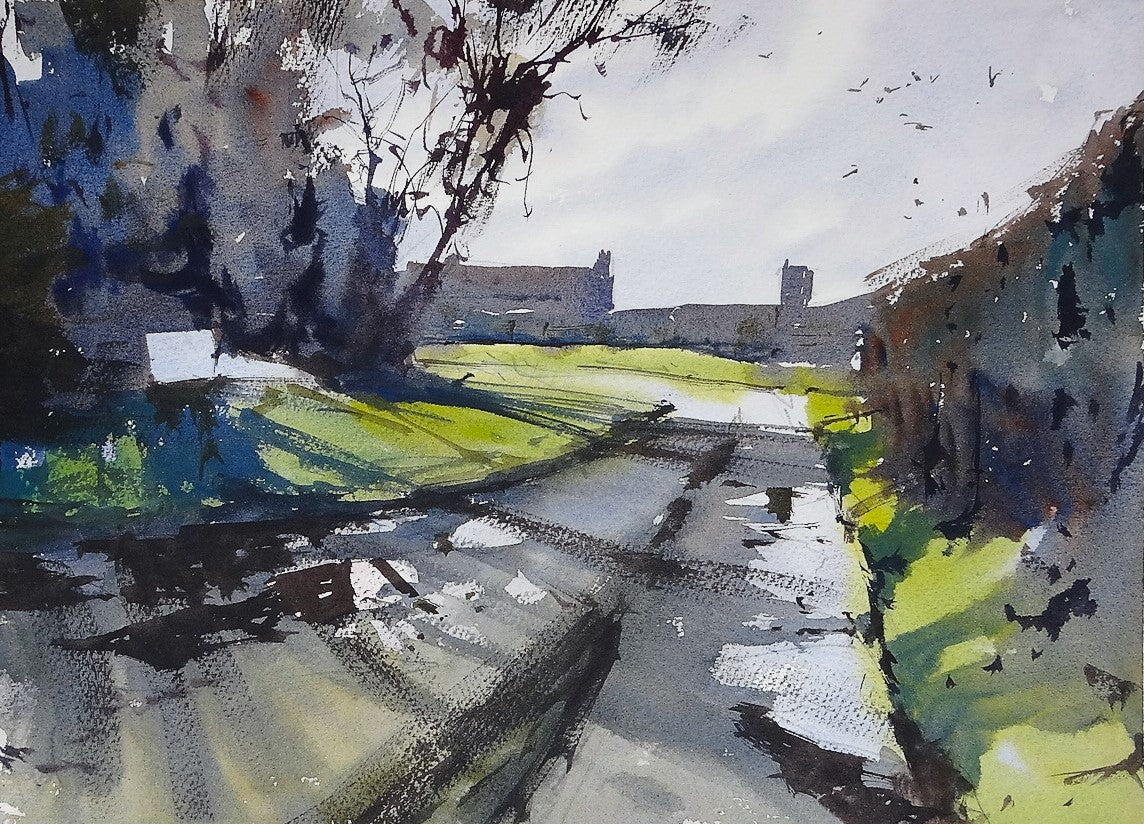 Original Watercolor - Puddles, Tanhouse Lane, Yate