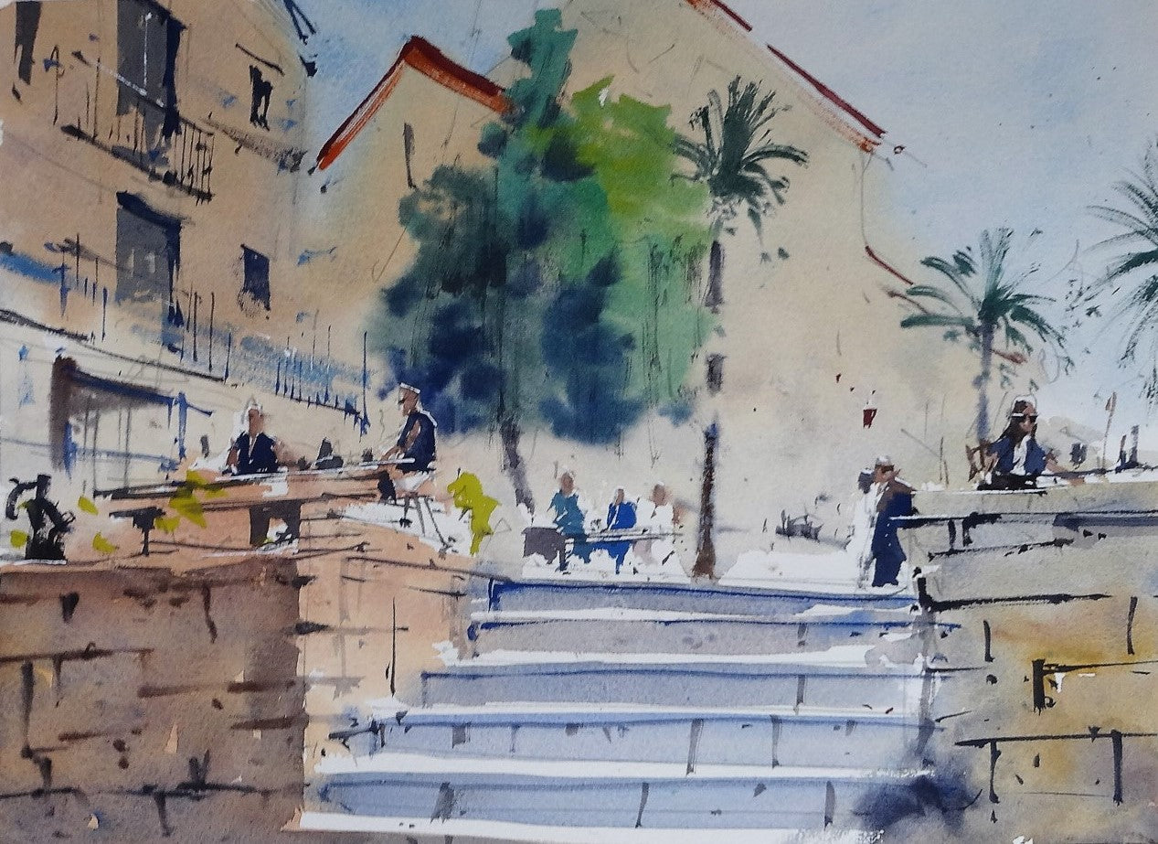 Original Watercolor - Steps, Old Town, Benidorm