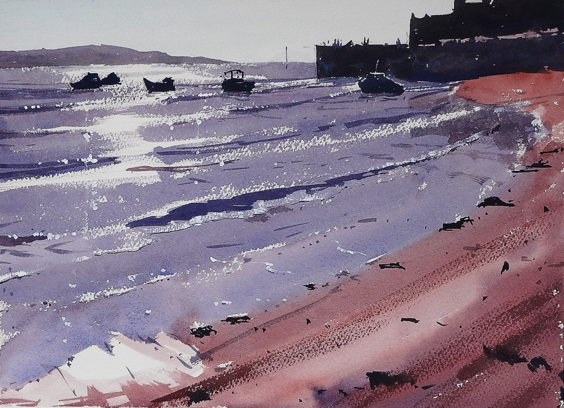 Original Watercolor - Sunset, Knightstone Island, Weston Super Mare