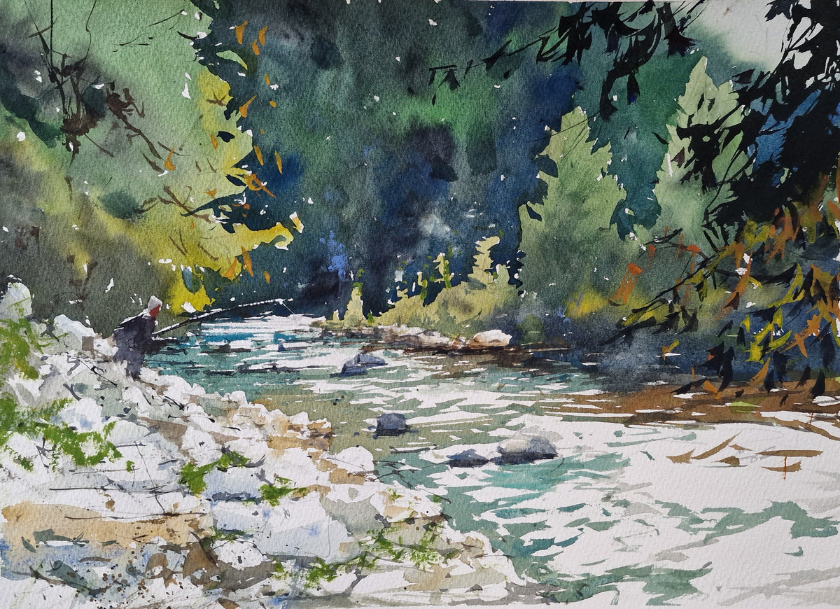 Original Watercolor - River Rosara Watermill, Tuscany