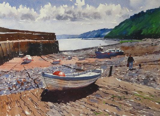 Painting Clovelly Harbour at low tide in Watercolour