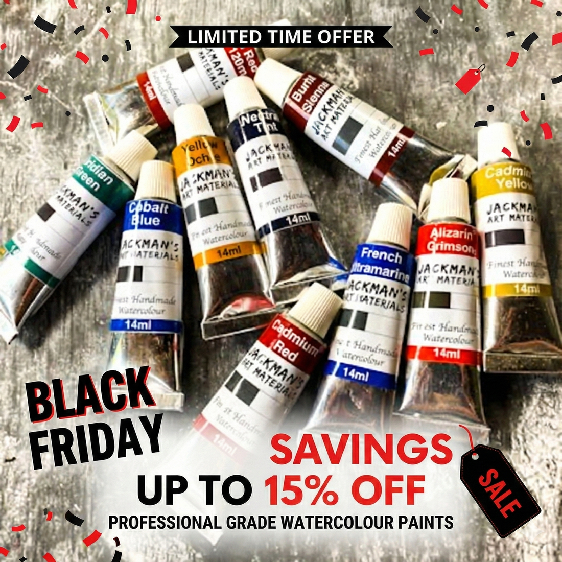 Black Friday - save 15% on Jackman's Professional Grade Watercolour Paints!
