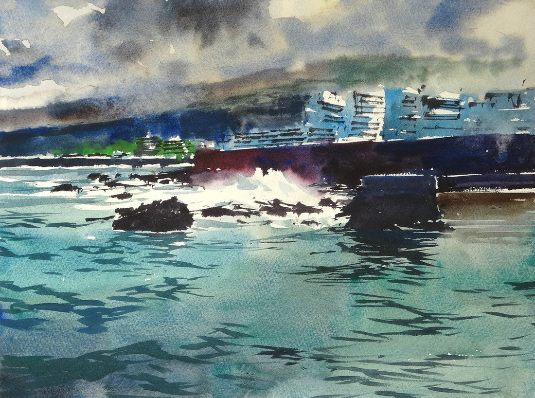 North Coast of Tenerife: Watercolour with Atmospheric Sea and Sky