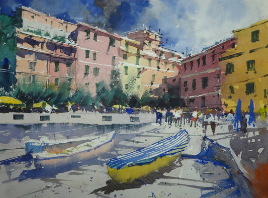 Painting Light and Shadows in Piazza Marconi, Vernazza