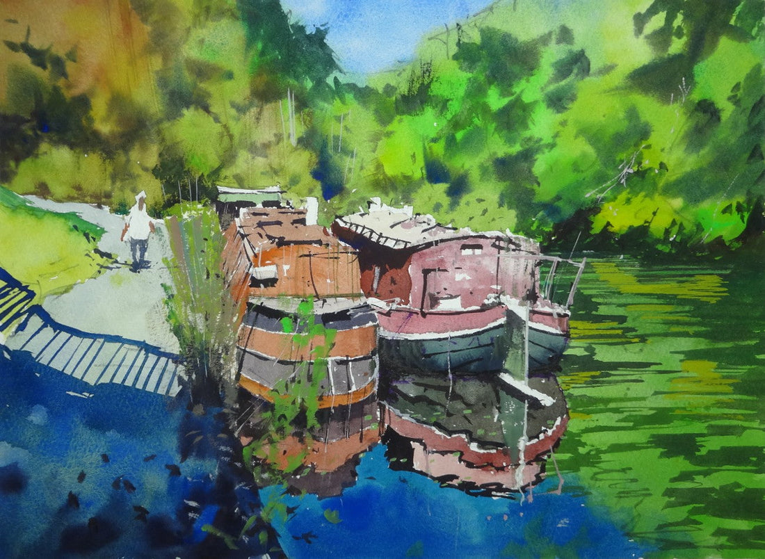 Painting Old Barges on the River Thames