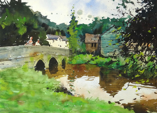 Two plein air paintings at the White Hart pub in Ford, Wiltshire