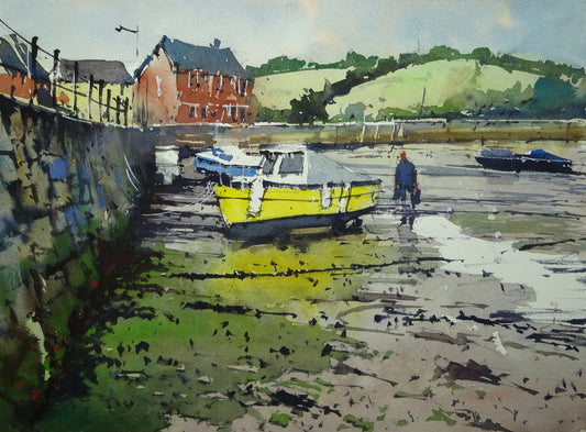 Yellow boat at Cockwood Harbour in Devon