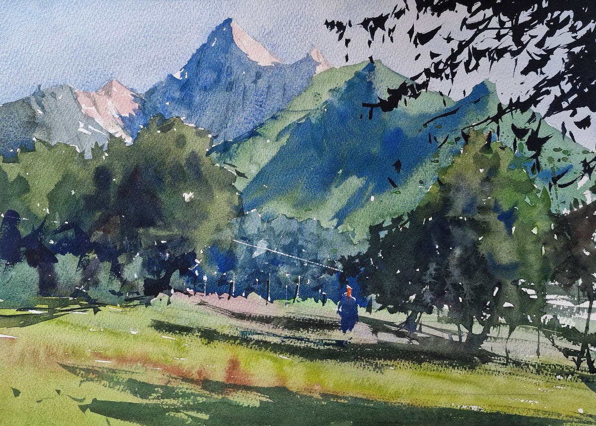 Original Watercolor - Apuan Alps from Vecchio Tino Restaurant