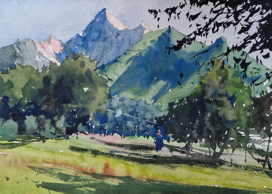 Original Watercolor - Apuan Alps from Vecchio Tino Restaurant