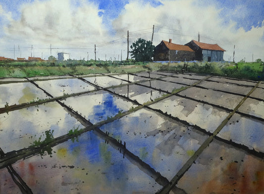 Original Watercolor - Aveiro Salt Flats, Portugal