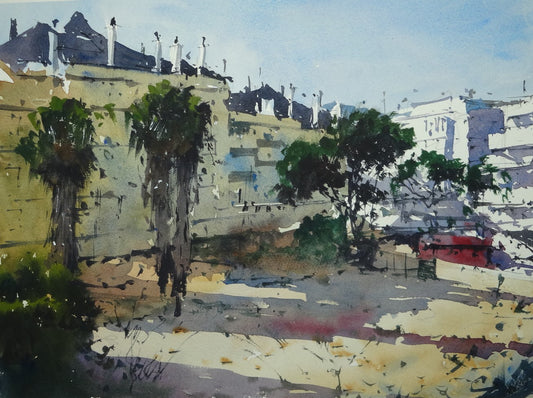 Original Watercolor - Behind the hotel - Malaga