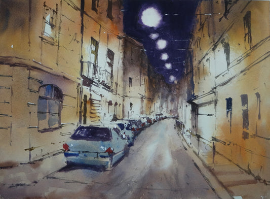 Original Watercolor - Bordeaux by Night