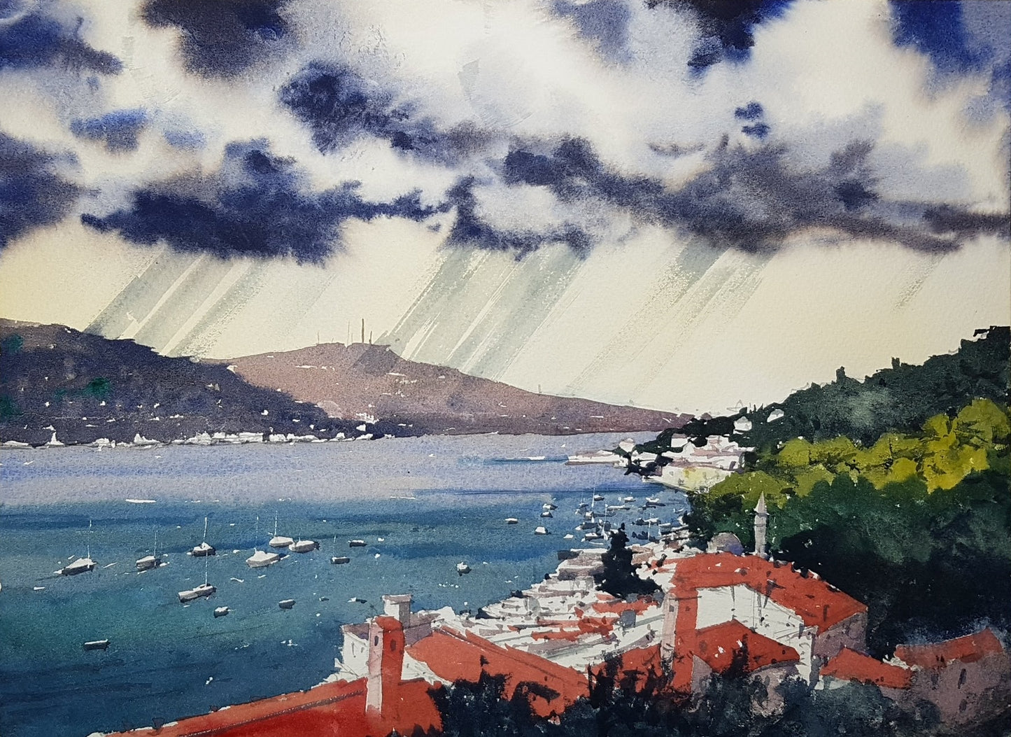 Original Watercolor - Bosphoros Bebek, Istanbul, Turkey