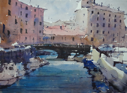 Original Watercolor - Bridge over Via della Venezia