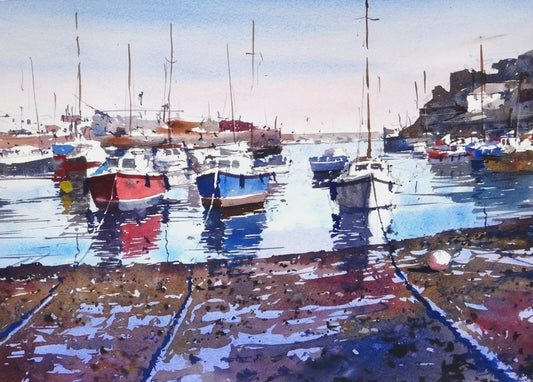 Original Watercolor - Brixham Harbour Low Tide