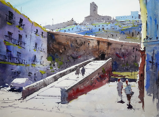 Original Watercolor - Carrer d'Antoni Palau, Ibiza Town
