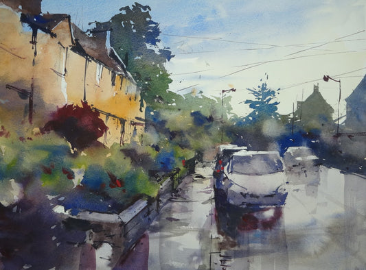 Original Watercolor - Cottages, top of Chipping Sodbury High Street