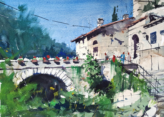 Original Watercolor - Entrance to Verrucola, Mountain Top Village