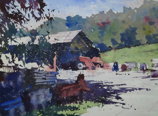 Original Watercolor - Farmyard Dordogne France