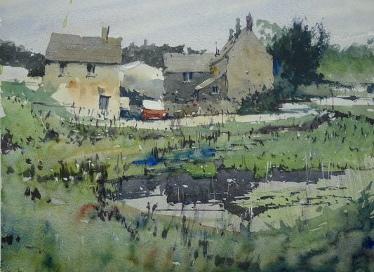 Original Watercolor - Hawkesbury Pond Cotswold Way, Hawkesbury Upton