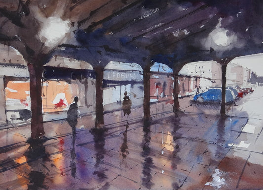 Original Watercolor - Ledbury Market Hall, Wet and Light