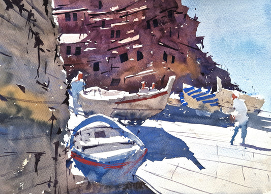 Original Watercolor - Manarola Slipway