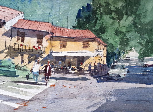 Original Watercolor - Piazza Guglielmo Marconi, Fivizzano