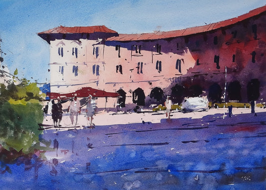 Original Watercolor - Piazza Vittorio Emanuele II, Pisa, Italy
