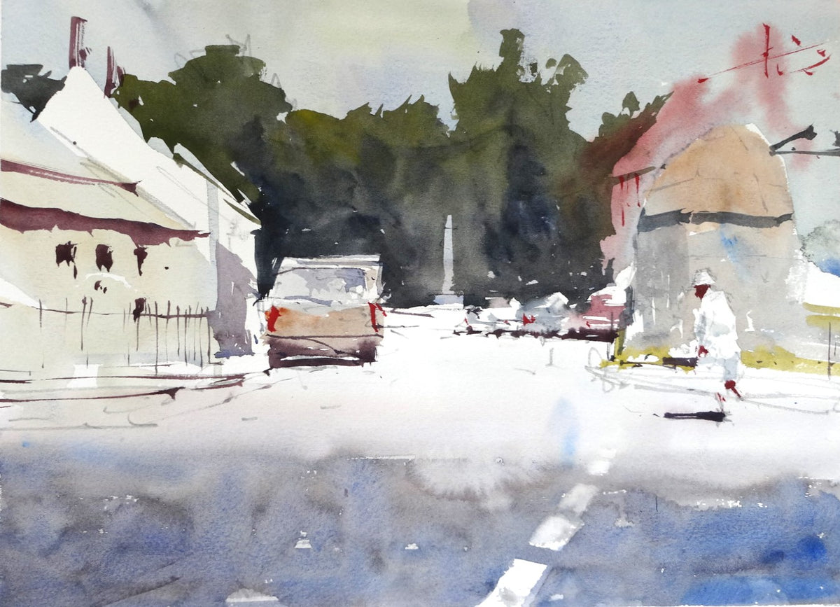 Original Watercolor - Plein Air, Steeple Ashton High Street