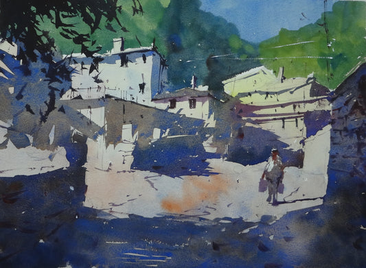 Original Watercolor - Quinacridone Gold and Cobalt Blue