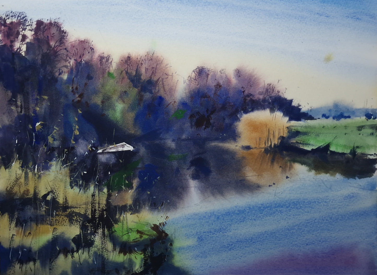 Original Watercolor - River Arun at the Black Rabbit Pub, West Sussex