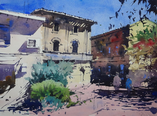 Original Watercolor - Roof shadows Saint-Seurin-sur-l'Isle