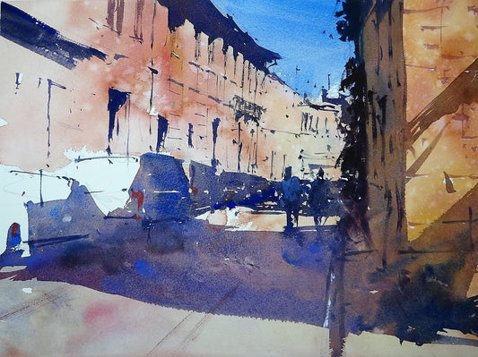 Original Watercolor - St Foy la Grande shadows