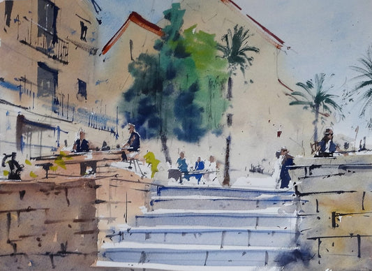 Original Watercolor - Steps, Old Town, Benidorm