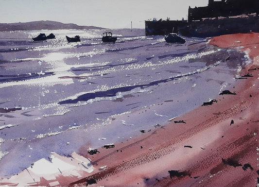 Original Watercolor - Sunset, Knightstone Island, Weston Super Mare