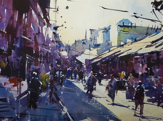 Original Watercolor - To the covered market, Istanbul