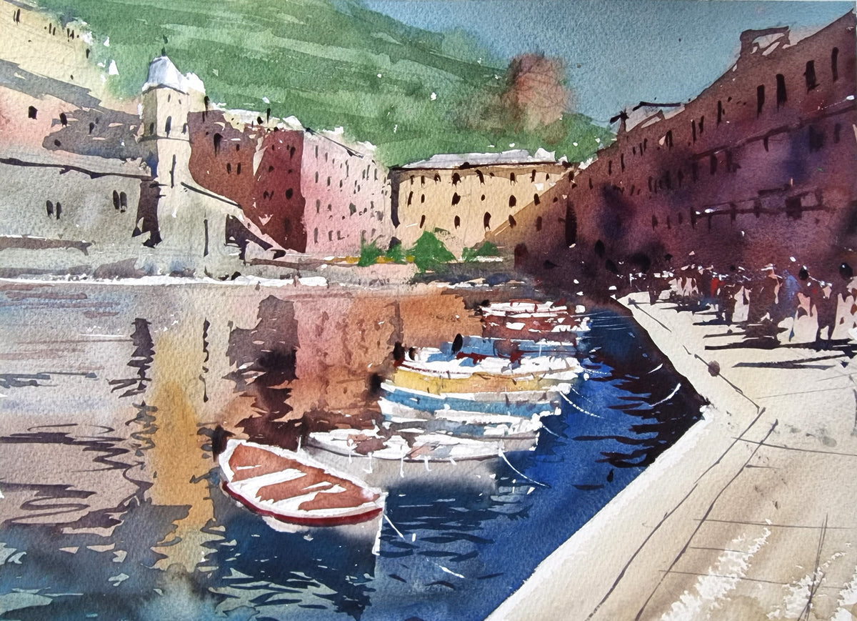 Original Watercolor - Vernazza Demo at the Watermill, 2022