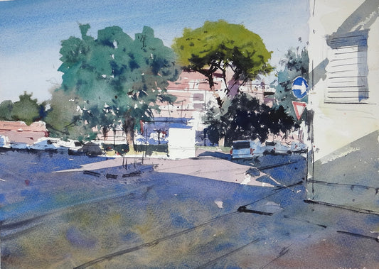 Original Watercolor - Via Dell'Aeroporto, Pisa, Italy