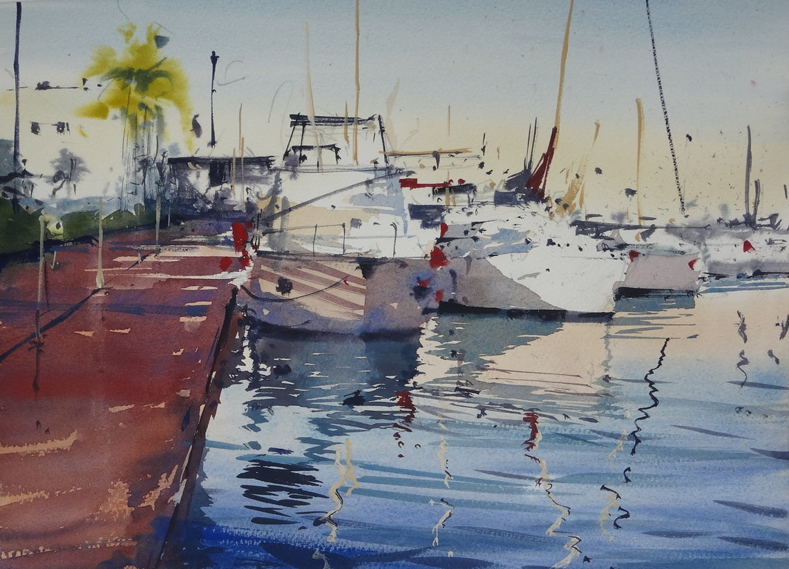 Original Watercolor - Marina Evening