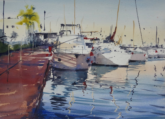 Original Watercolor - Marina Evening