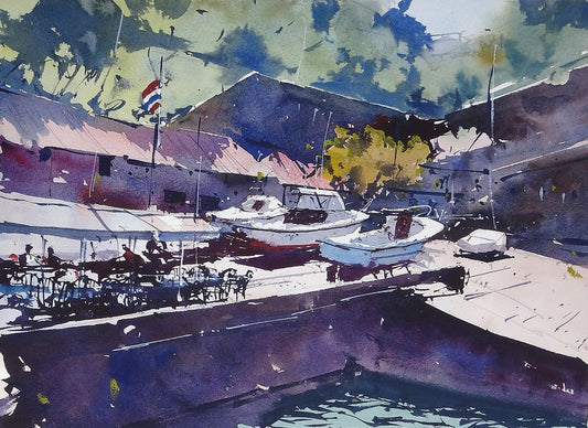 Original Watercolor - Port des Pecheurs, Biarritz